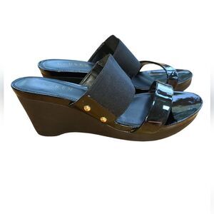 Lauren Ralph Lauren sandals,  black leather and cloth wedge size 7.5